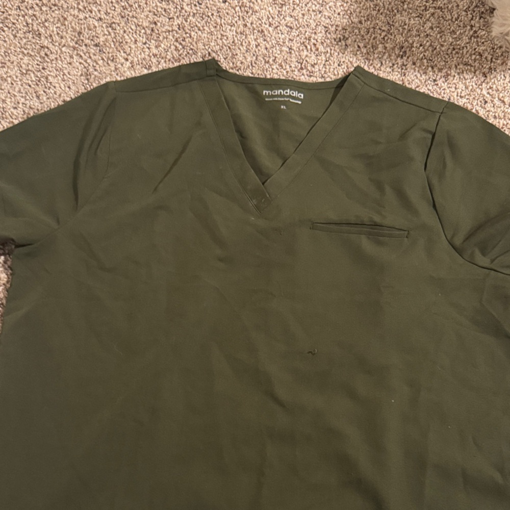 Mandala Olive Green Scrub Top